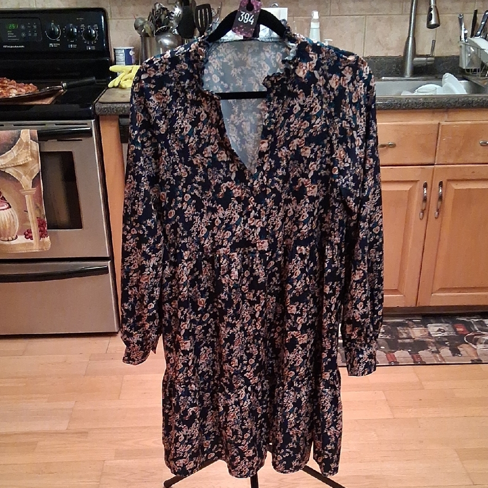 Source Unknown Floral Mini Dress - Black and Tan